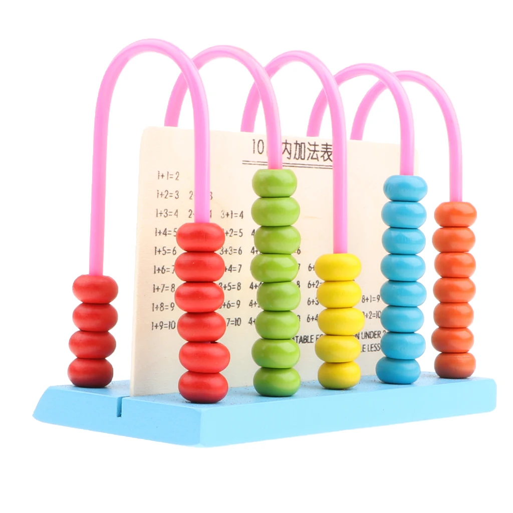 Wooden 5 Rods 10 Beads Calculating Frame Math Numbers Counting Learning Kids Abacus Toy Intellectual