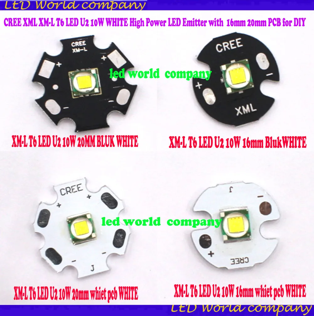 

1PCS CREE XML XM-L T6 LED U2 10W WHITE (6500K-7000K) High Power LED Emitter with 16mm 20mm PCB for DIY