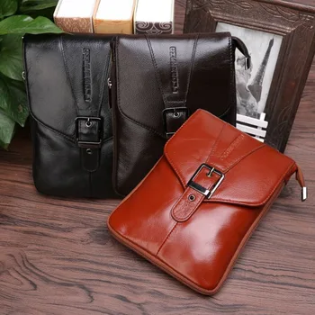 

fashion Genuine Leather Cowhide Men Cell Mobile Phone Case Messenger Shoulder Fanny Pack Waist Pack Hook Belt Bag wallet