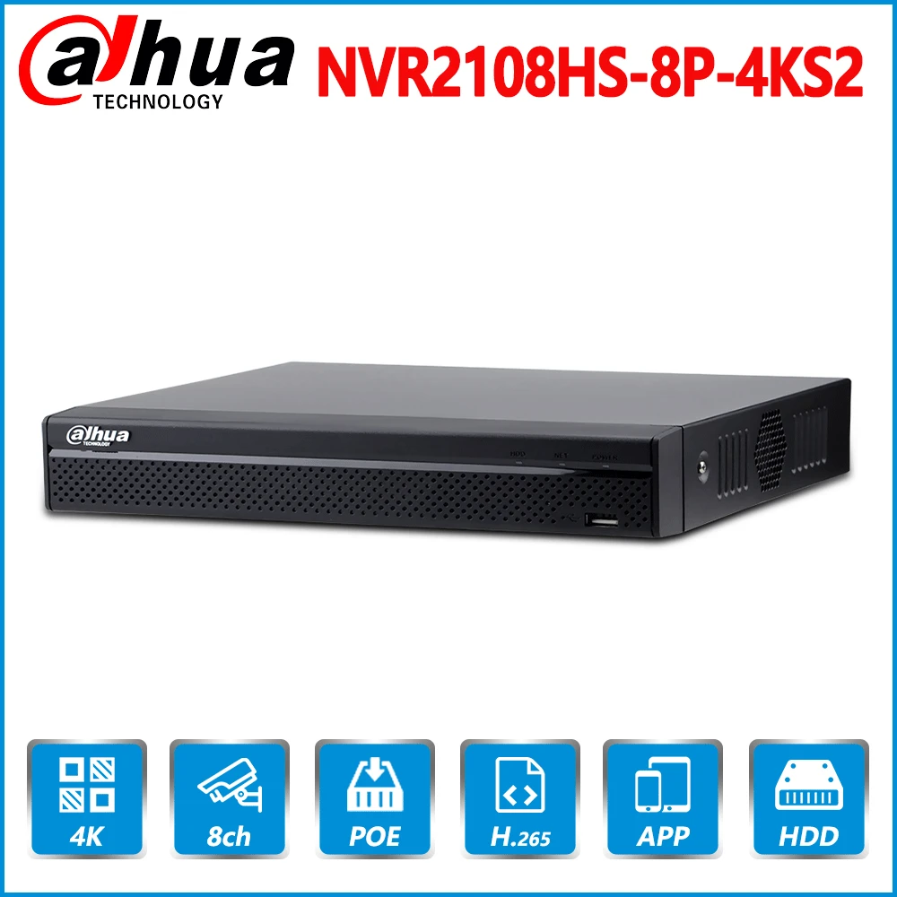 Dahua Международная оригинальная NVR2108HS-8P-4KS2 8 CH 8 POE 4 K H.265 сетевая видеокамера сетевой видеорегистратор запись для IP система наблюдения ссtv