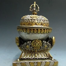 Песня voge gem S0652 " Тибет Буддизм Серебряный декор 24 К Gild капалу череп чашки