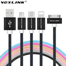 Voxlink Micro-USB Type C Cable 0.5M 1M 2M 3M 30 pin 8 Pin Data Sync Cable Charge For iphone 6 Plus 5s ipadmini Samsung HTC Sony