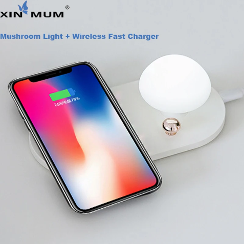 

XIN-MUM 7.5W Qi Mushroom Light Wireless Charger for iPhone X 8 Plus Night Led Light Quick Charging Pad For Samsung Note 9 S9 S8