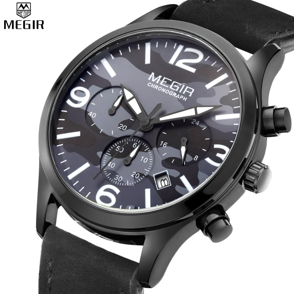 MEGIR Men Chronograph Military Sport Watch Camouflage Dial Future explorers Automatic Outdoor Watch Commando Dress Watch