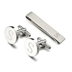 LEPTON Alphabet Cufflinks & Tie Clip Set for Men - Elegant Wedding & Business Accessory (Letter S)