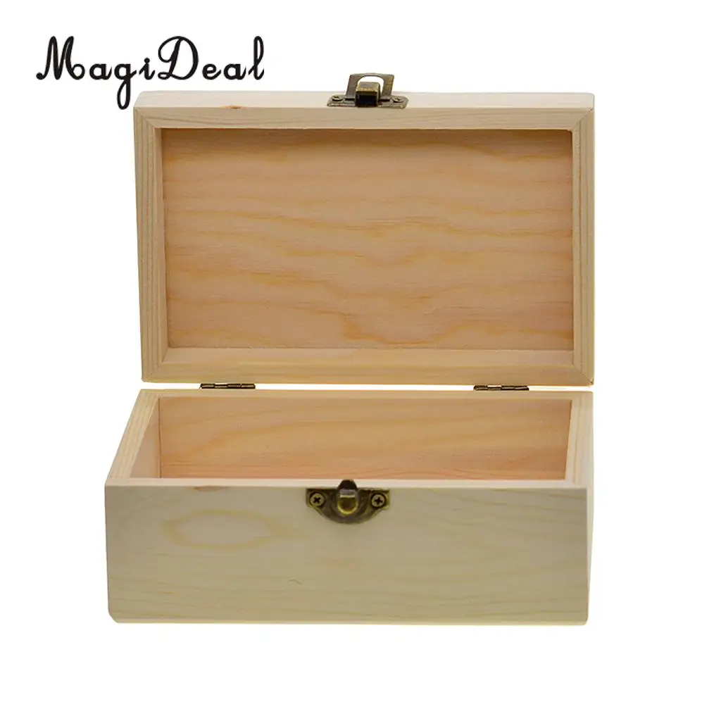 Plain Wood Box Rectangular Wooden Chest Jawellery Decoupage Storage Lid Craft x1 