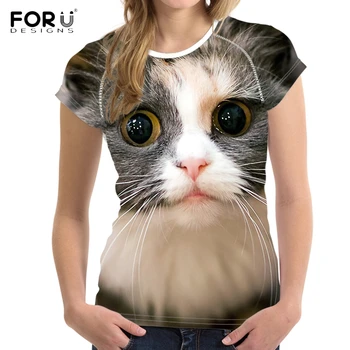

FORUDESIGNS Kawaii 3D American Shorthair Cat Print t Shirt Women Fashion Summer O Neck Tshirts Casual Fitness Harajuku Short Tee