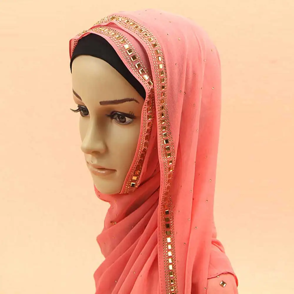 Фирменная Новинка женские шифон Diamond Hijabs горный хрусталь тюрбан головы кепки шляпа шапочка дамы аксессуары для волос мусульманский шарф