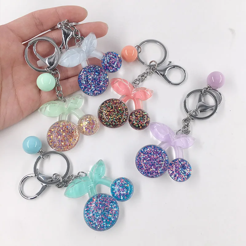 

Fashion Keychain Women Jewelry Acrylic Glitter Cherry Pendant Key Chain Car Handbag Accessories keychains