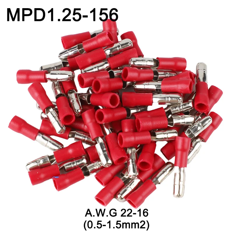 

MPD1.25-156 MPD1-156 1000PCS Bullet Shaped male Insulating Joint Wire Connector Electrical Crimp Terminal AWG22-16