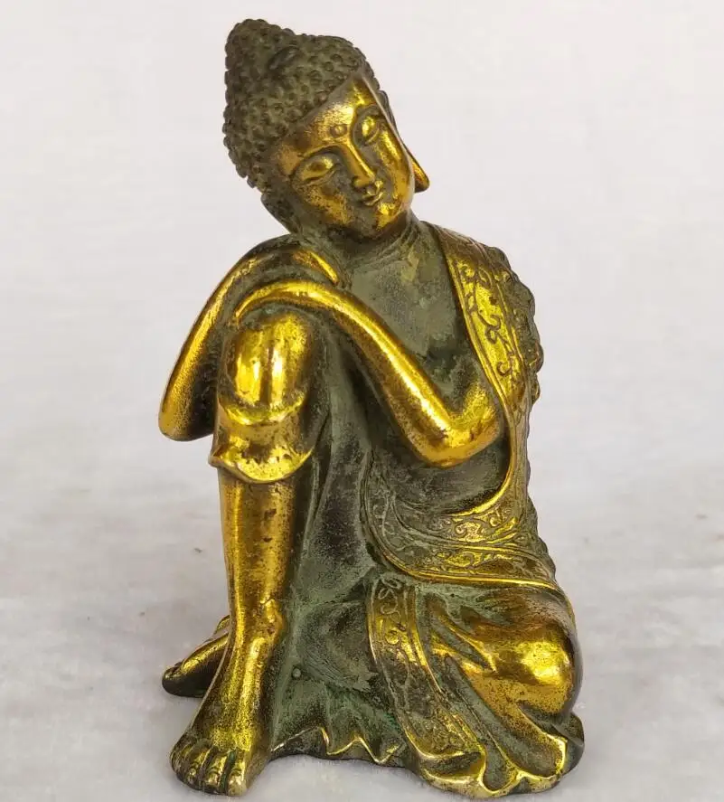 

Collection Chinese Old Handmade Gilt Bronze Sleeping Buddha Shakyamuni Sculpture home decoration statue