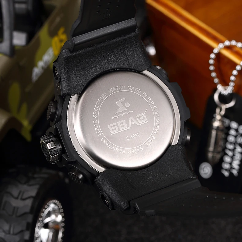 SBAO мужские спортивные часы с двойным дисплеем, аналоговые цифровые светодиодный кварцевые часы, водонепроницаемые наручные часы, мужские военные часы