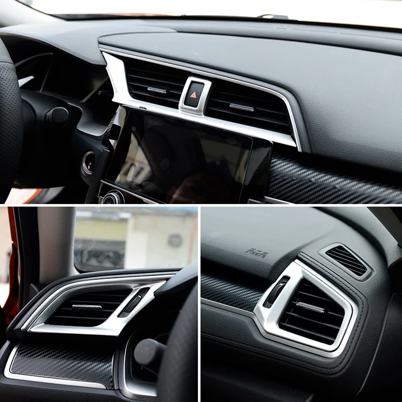 

For Honda Civic 10th Accessories 2016 2017 ABS Plastic Front Air Vent Outlet Dashboard Console Frame Trim Cover Car Styling 3pcs