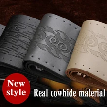 DIY чехол на руль автомобиля из натуральной кожи с мягкой нескользящей оплеткой из воловьей кожи, сшитый вручную чехол на руль автомобиля 38 см