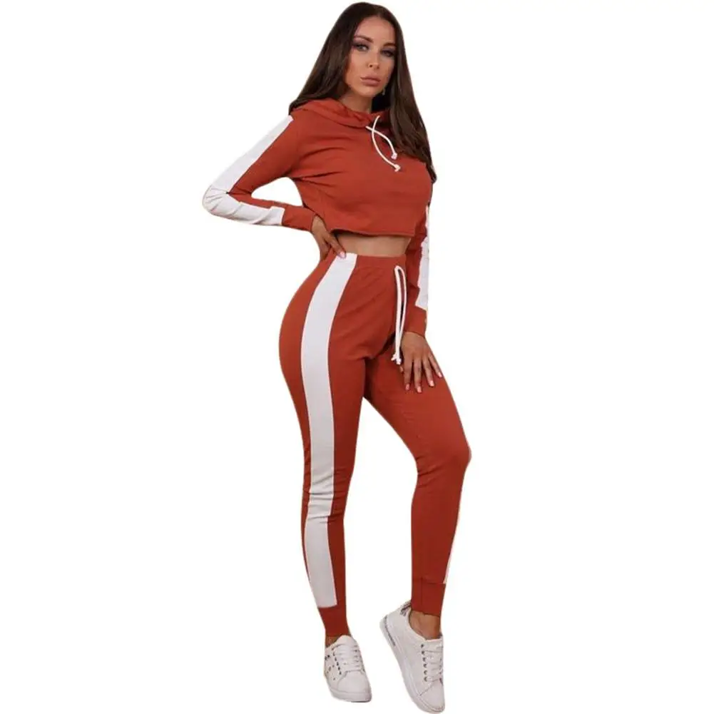 Новое поступление строчка с длинным рукавом спортивная одежда с капюшоном комплект Женский костюм для йоги одежда для фитнеса спортивная одежда - Цвет: Orange