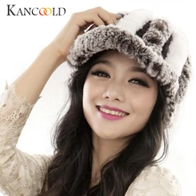 Winter Fashion Female Rex Rabbit Fur Knitted Hat Women Handmade Warm Caps Beanies Head Warmer Skullies