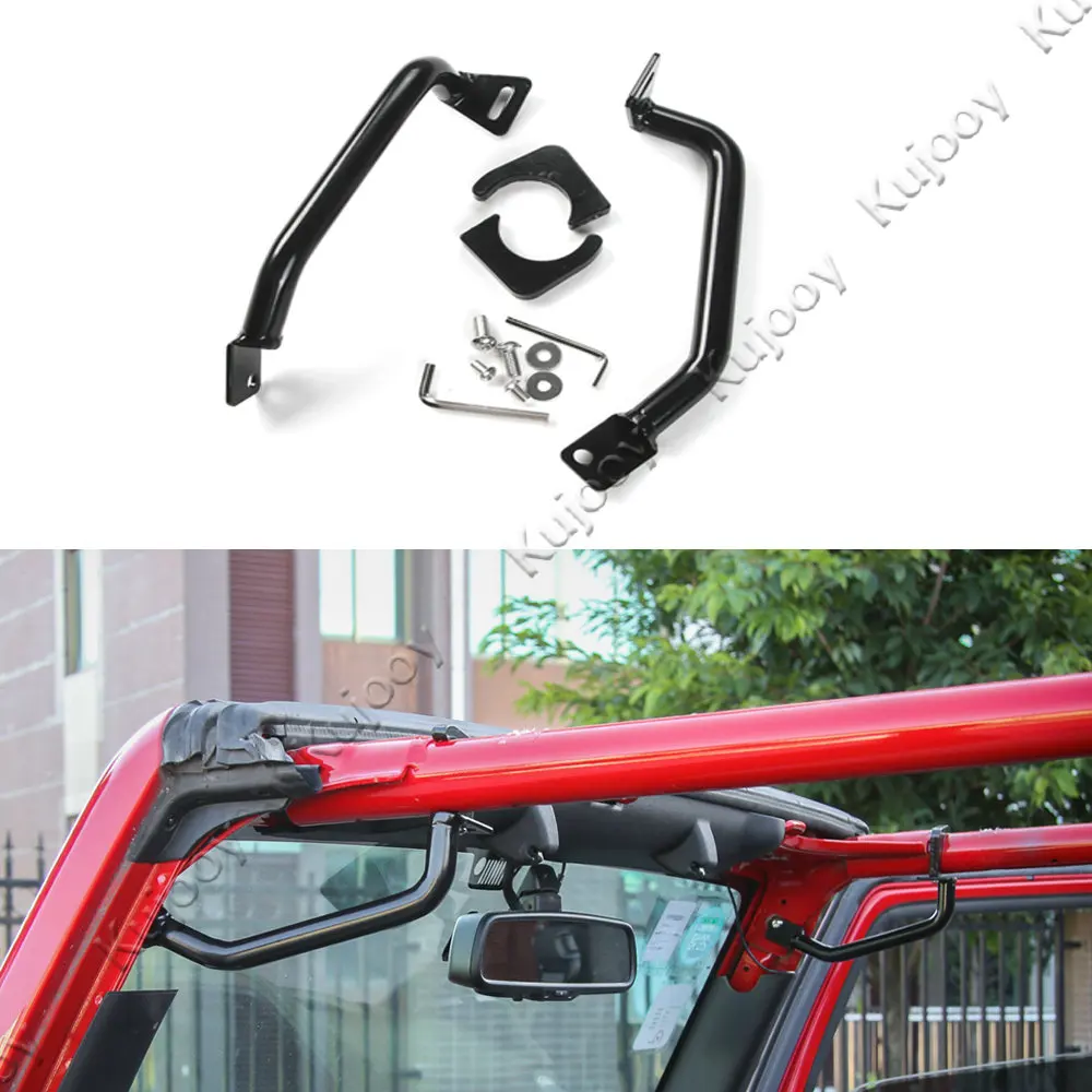 4Pcs Black Metal Car Front Grab Bars Retro Style Front Grab Handles