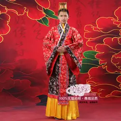 Бесплатная доставка Красный китайский древний человек одежда Императорский принц шоу Косплей халат костюм Китайский народный танец один