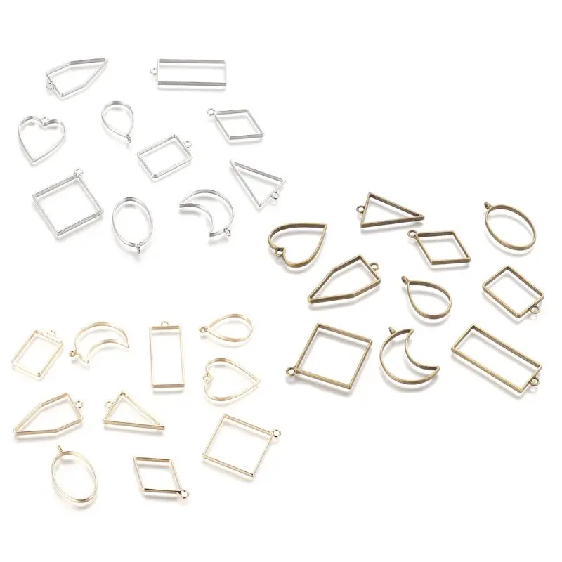 

30Pcs/set Frame Pendants Geometric Square Diamond Shape Metal Frame Set Bezel Charms Pendants Resin Open Back Bezel Hollow Mold