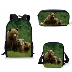 Noisydesigns комплекты из 3 предметов Grizzly Bear печати школьная сумка дети мальчик школа рюкзак изолированные сумка карандаш комплект с сумкой