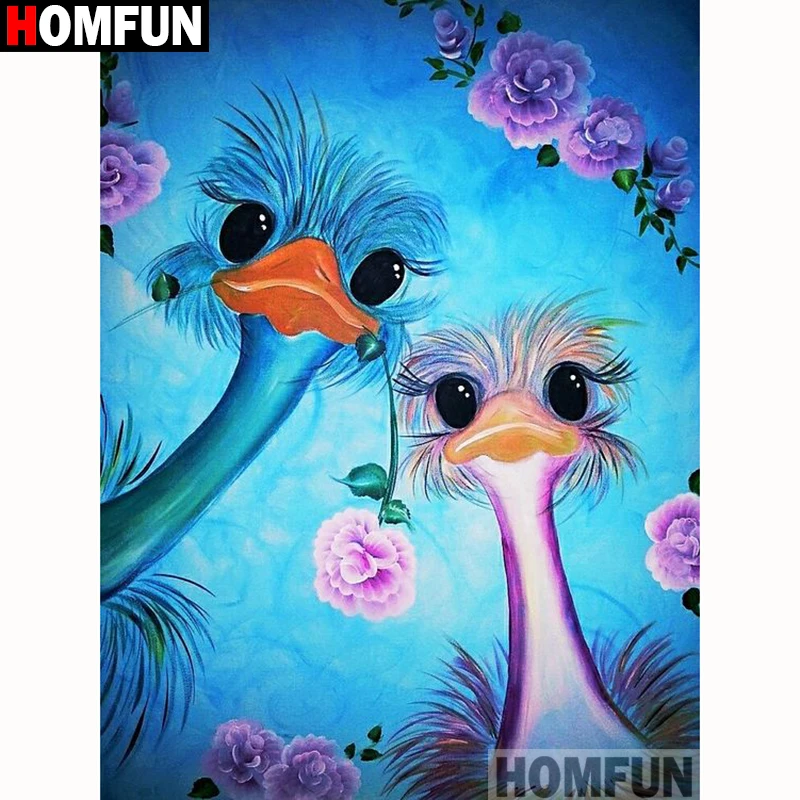 Картина для алмазной вышивки HOMFUN A18228 цветная страусика алмазная вышивка с