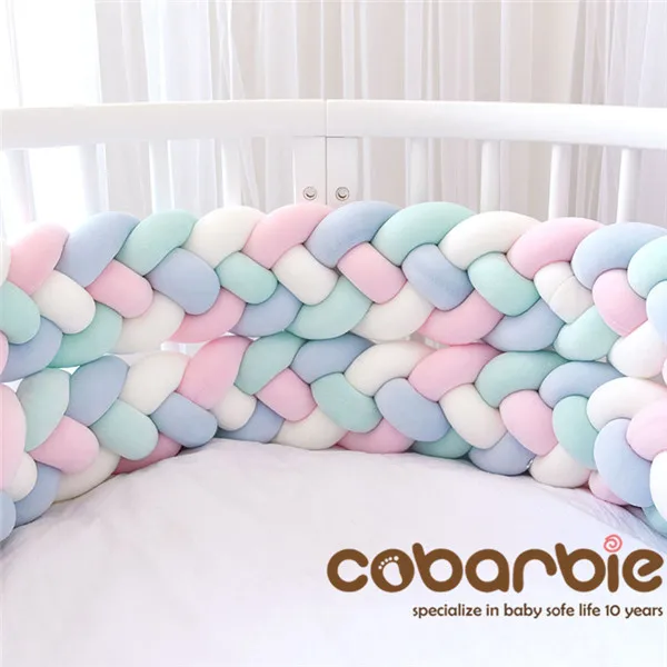220cm Heightening Baby Braided Crib Bumpers 4 Strip Knot Long Pillow Cushion,Nursery bedding,cot room dector