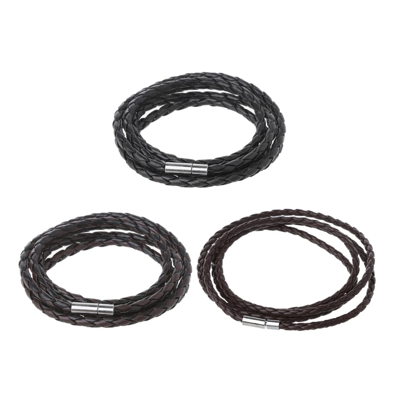 

Quality Multi-layered Strand Wrap Men Black Leather Bracelet with Magnet Clasp