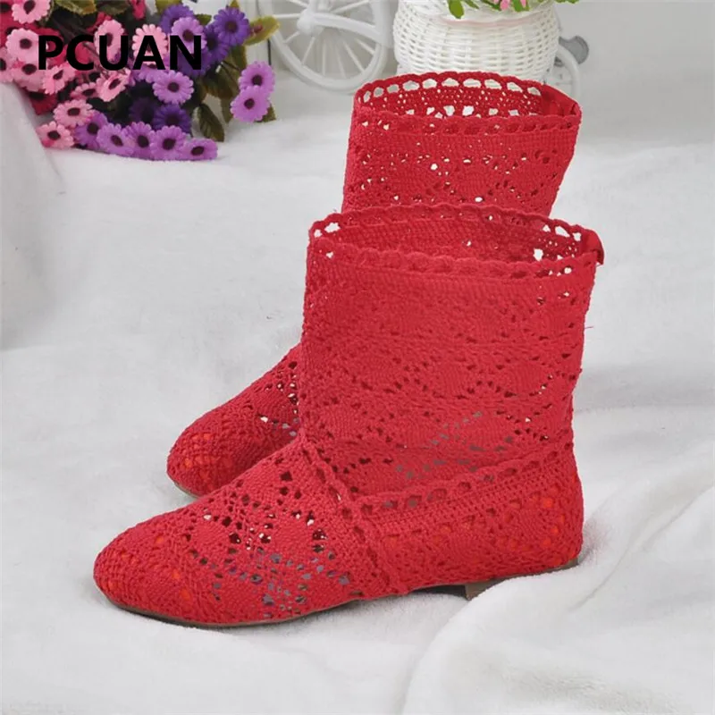 

2018 spring and summer fashion hollow out women's boots flat boots Martin boots lace hollow breathable mesh shoes fashion boots
