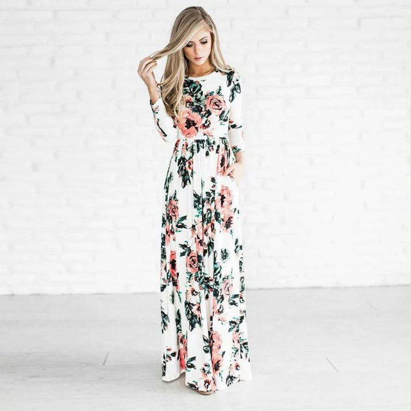 

Summer Maxi Dress Boho Floral Print Beach Dress Elegant Vintage Long Dress Women Sundress ropa mujer Vestidos Plus Size
