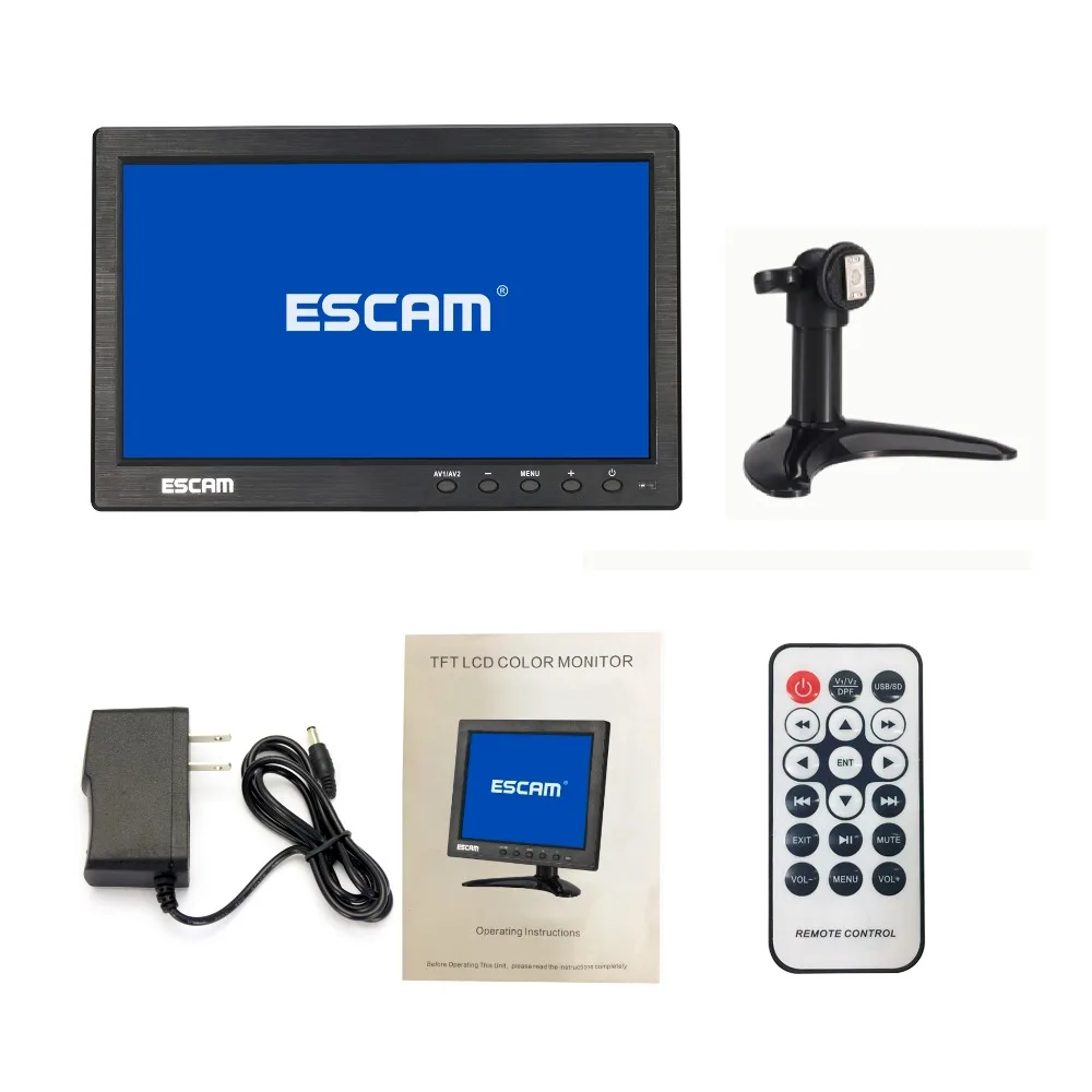 ESCAM T10 10 дюймов TFT lcd 1024x600 монитор с VGA HDMI AV BNC USB для ПК CCTV камеры безопасности