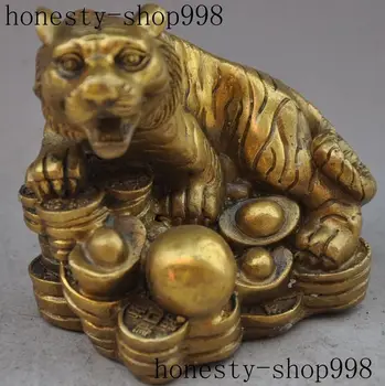 

Crafts statue Lucky chinese fengshui brass wealth Yuanbao Money Animal zodiac tiger Statue halloween