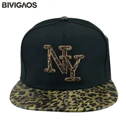 Новые модные коричневые леопардовые кожаные snapbacks Нью-Йорк буквы Вышивка Бейсболки для женщин хип-хоп Шапки Кости Gorras для Для мужчин Для