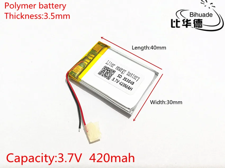 

1PCS 353040 MP3 MP4 Battery 3.7v 420mah rechargeable lithium polymer battery