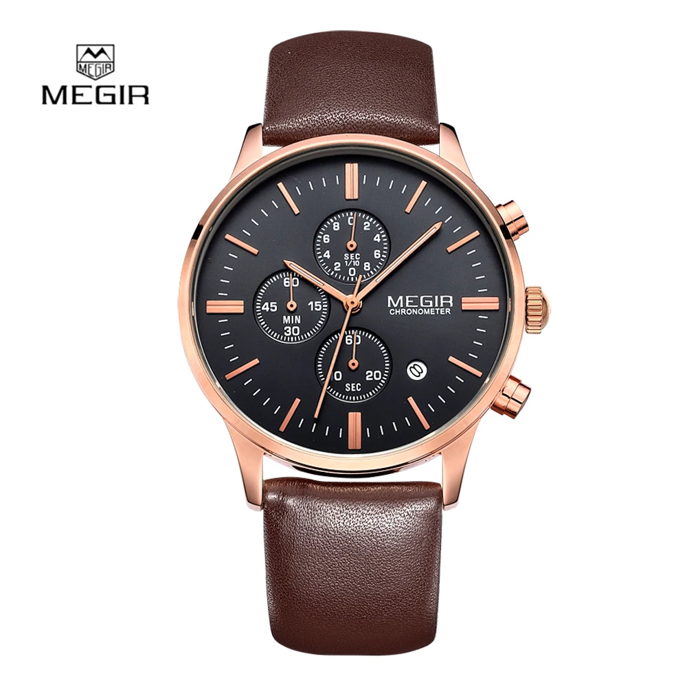 

2018 Top Luxury Brand MEGIR 2011 Watches Men Quartz-watch Leather Band thin Dial Fashion Clock man Watche reloj hombre