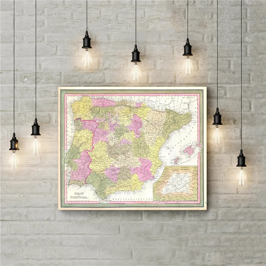 

Map of Spain and Portugal Bright Color Canvas Print National Geographic Exquisite Design Poster Cafe Bar Pub Wall Art Sticker