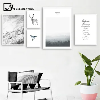 

Scandinavian Deer Forest Landscape Canvas Poster Life Quote Nordic Style Wall Art Print Painting Decoration Picture Home Decor