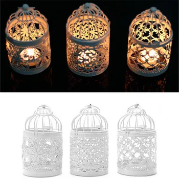 

Metal Hollow Europe Vintage Candle Holder Tealight Candlestick Hanging Lantern Bird Cage White