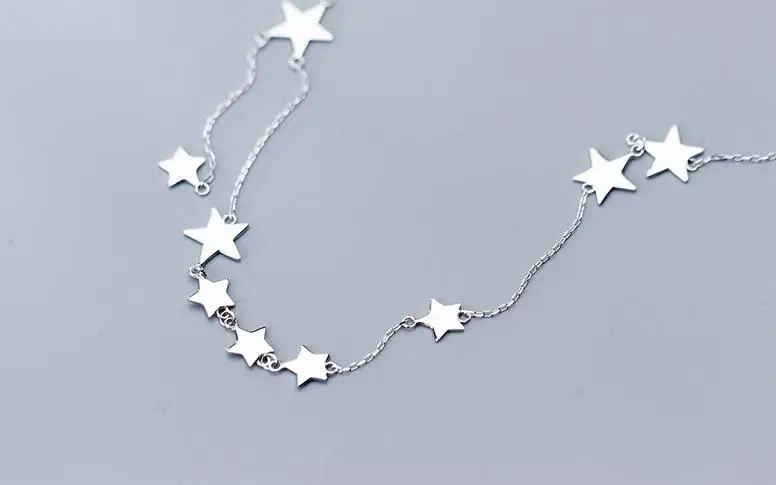 Женские Настоящее 925 пробы серебряные ювелирные изделия полированные звезды кулон чокер короткое ожерелье GTLX1626