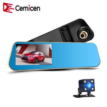 

Cemicen 4.3 inch dash cam dual lens full hd 1080p dvr dash camera rearview mirror auto car dvr recorder registrator night vision