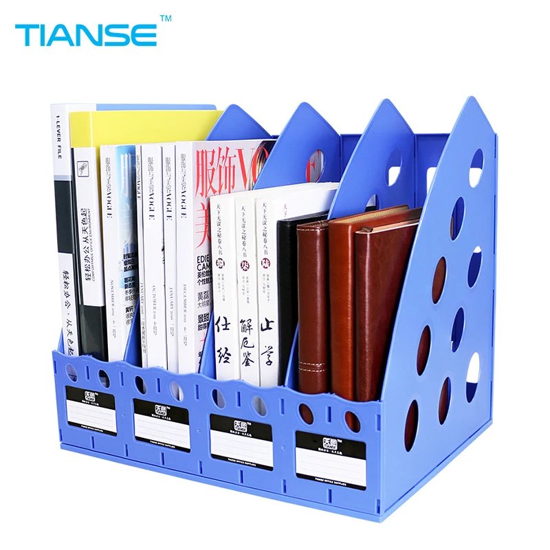 

TIANSE plastic document trays file holder file organizer for magazine book desk storage office stationery 4 cases file folder