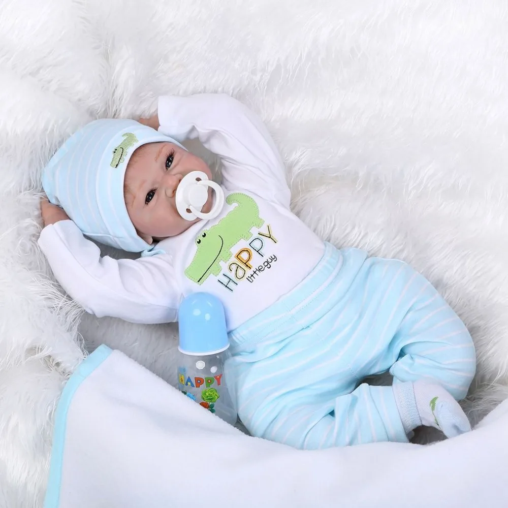 

Hot! 55CM Happy Smile Realistic Reborn Baby Alive Doll Silicone Newborn Doll Lifelike Play House Toy Best Birthday Gift For Girl
