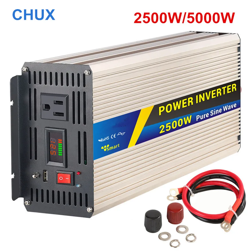 

Pure sine wave Power Inverter 2500W peak 5000W dc to ac Input 12V 24V to 110 220V 50HZ CE universal socket off inverter