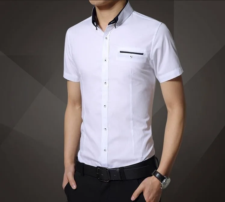 Горячая Летняя модная мужская рубашка с коротким рукавом Повседневная рубашка сплошной цвет
