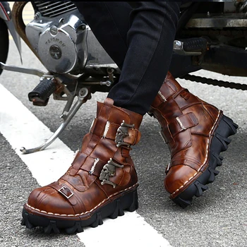 

Motorcycle Boots Genuine Leather Retro Skull Punk Martin Motorbike Botas Moto Boots Motocross Biker Riding Motorbike Shoes