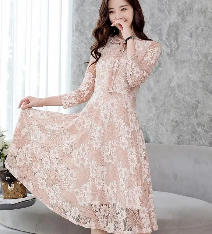 2018 Free send new style women spring lace dress fashion Medium length