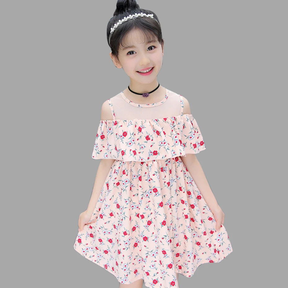 Summer Dresses For Girls Off Shoulder Floral Dresses For Teenager Mesh