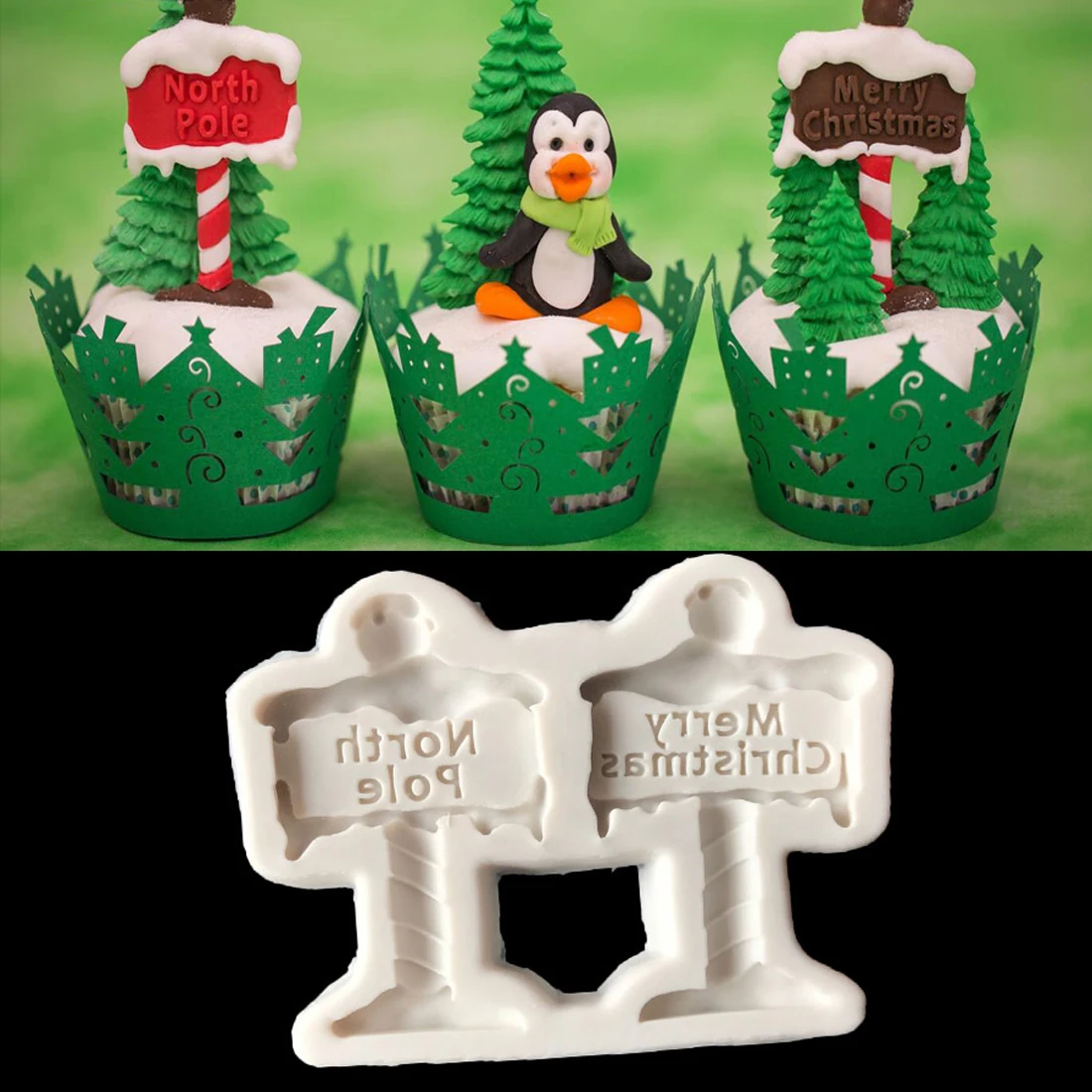 

New Merry Christmas Road Signs Silicone Cake Mold Chocolate Jelly Baking Mould Sugar Craft Tools Fondant Cake Decorating