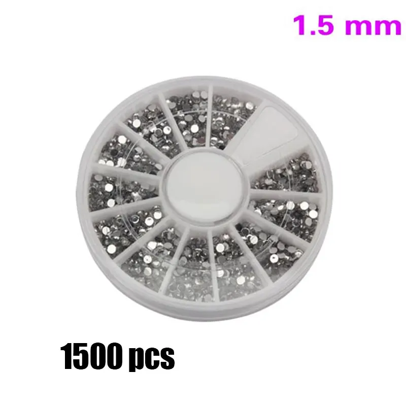 

1500 Pcs 1.5mm Nail Art Tips Crystal Glitter Rhinestone 3D Nail Art Decoration+Wheel