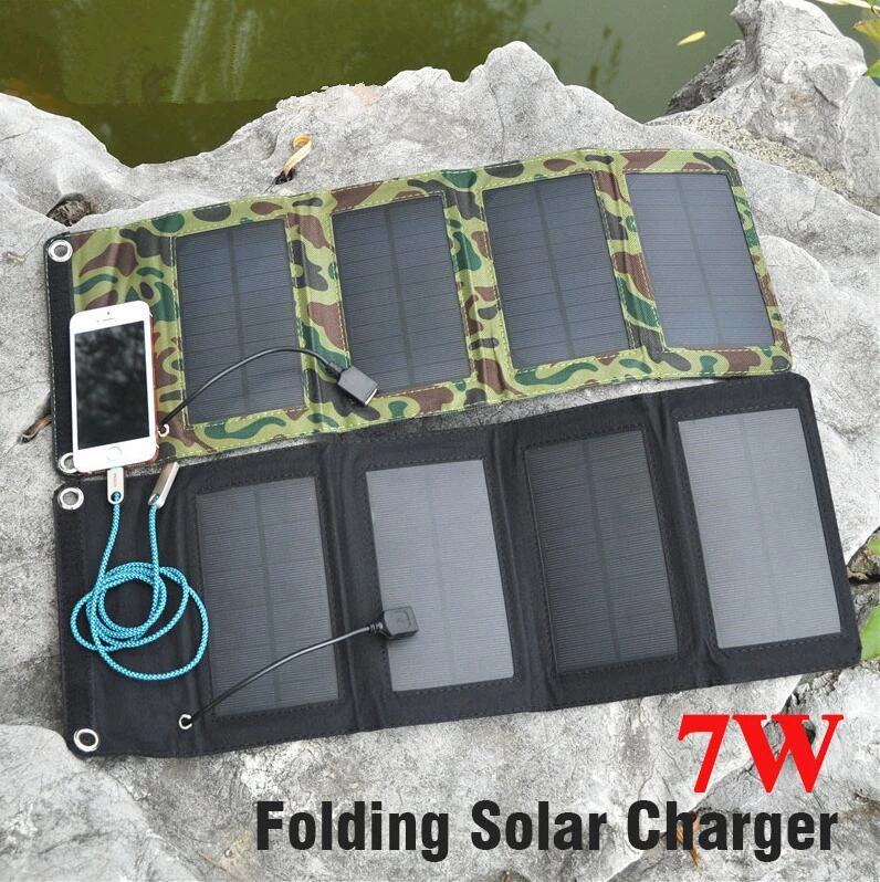 

Foldable Solar Panel Battery Charger 7W USB Power Bank Pack For Phone Portable camouflage