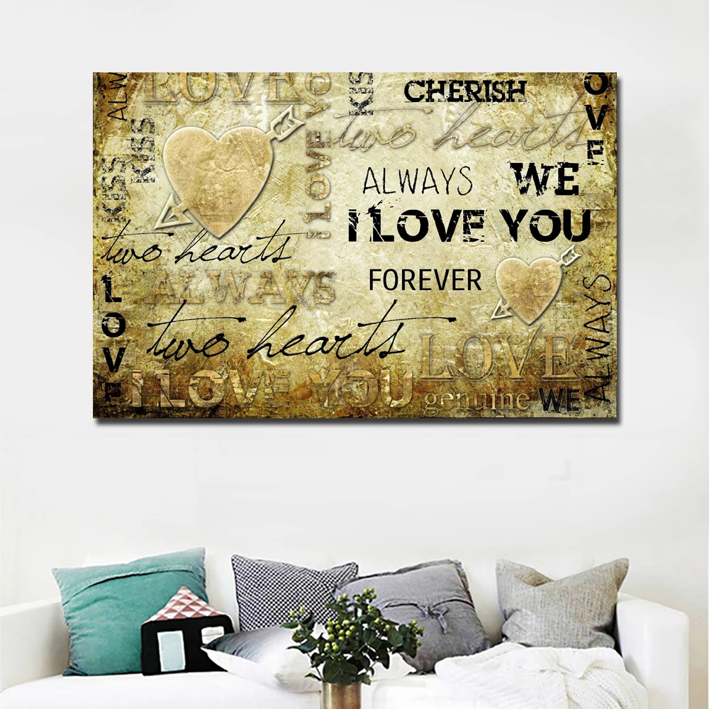 

Traditional Art Letter I Love You Picture Canvas Painting Printed On Canvas Retro Painting Wall Art for Living Room Decor
